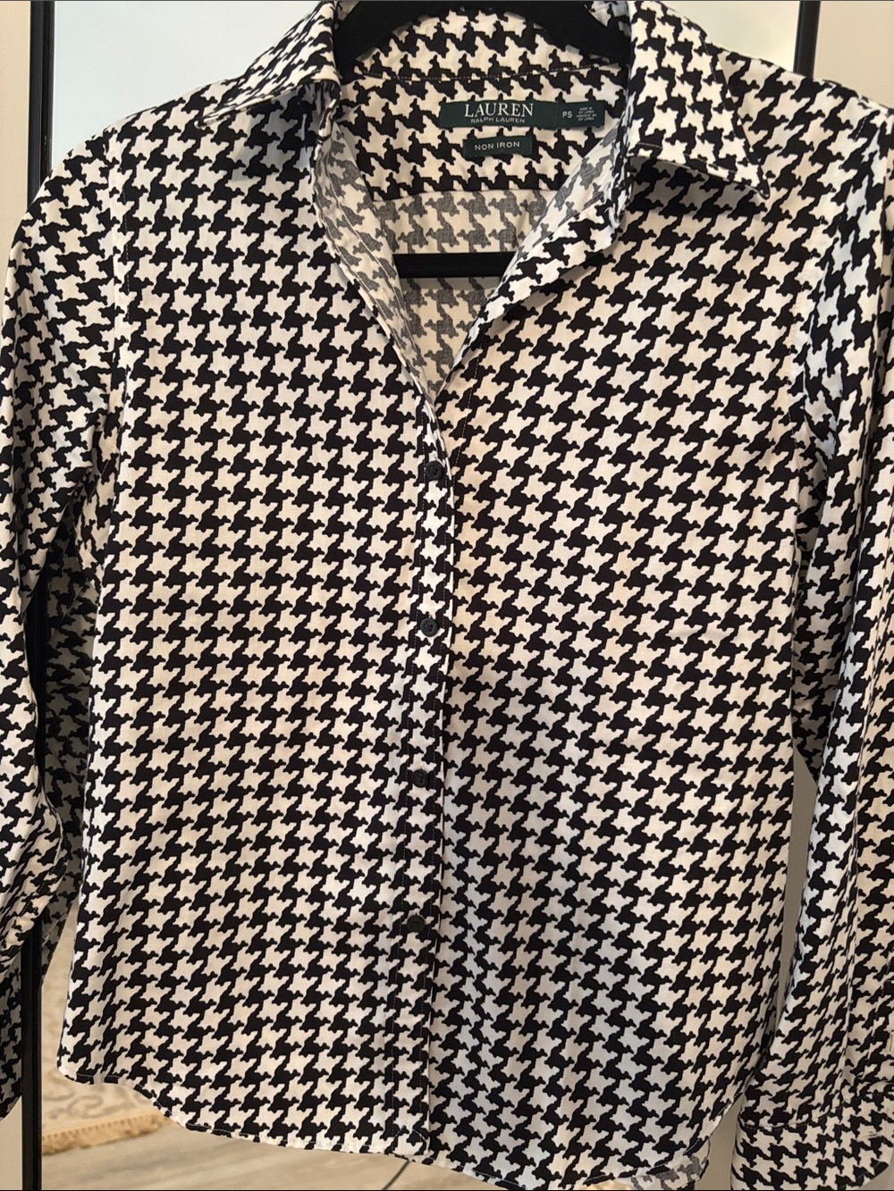 Lauren Ralph Lauren Black and White Houndstooth Dress Shirt